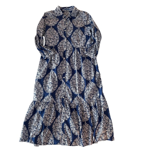 J. McLaughlin Tybee blue agra midi dress. Navy/white pattern. Size Small. EUC - Picture 6 of 12